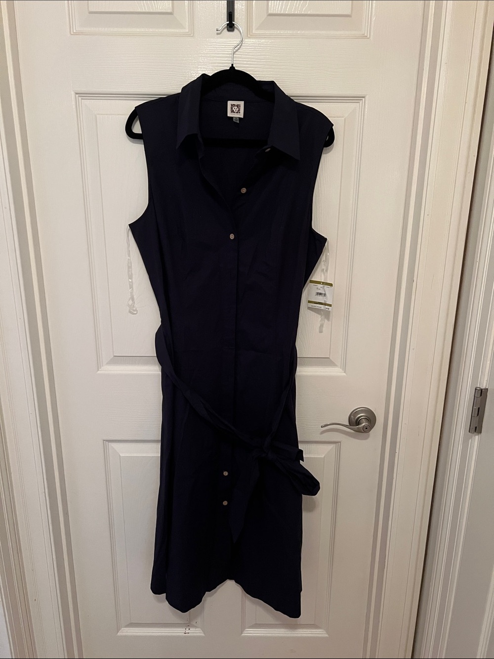 Anne Klein Sleeveless Navy Shirt Dress with Tie Belt